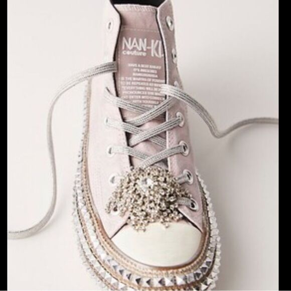Nan-Ku Couture Cruise Studded Hi Top Sneakers With Crystals Light Pink US 7 - Picture 9 of 11